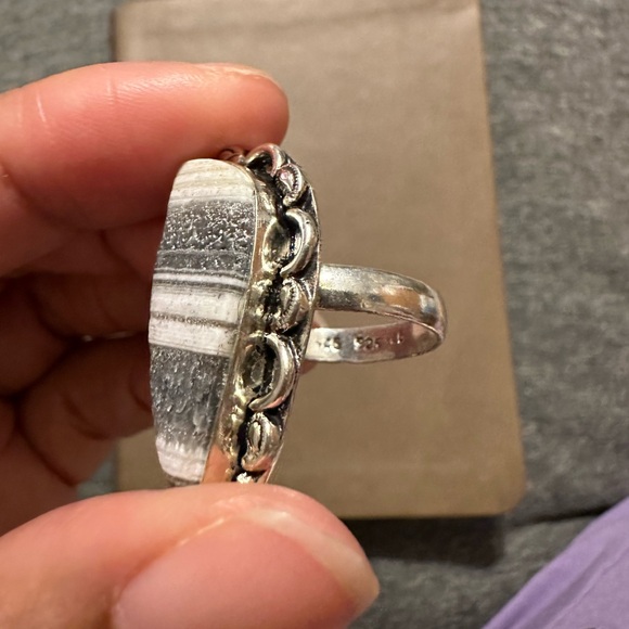 Zebra Calcite 925 Silver Plated Ring - Picture 6 of 8